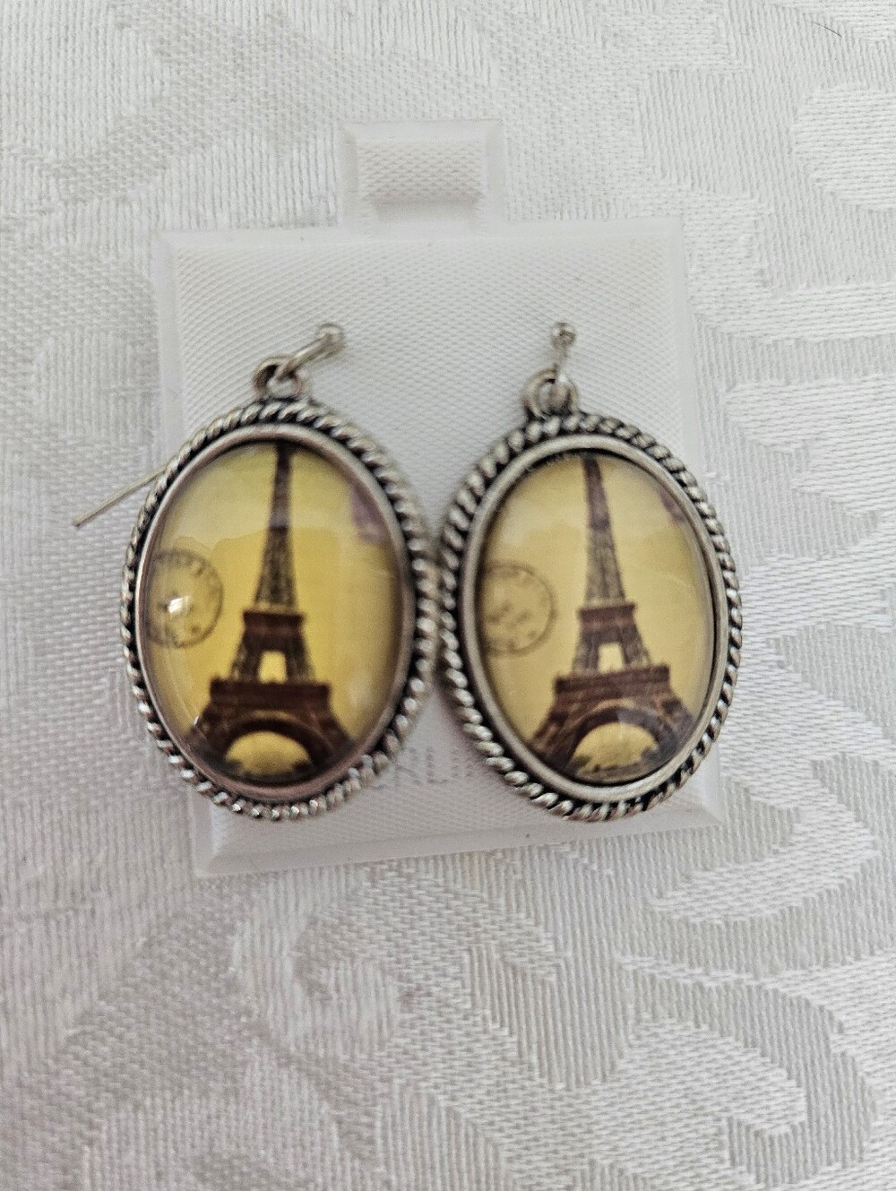 Vintage Inspired Parisian Eiffel Tower Oval Dangle Earrings